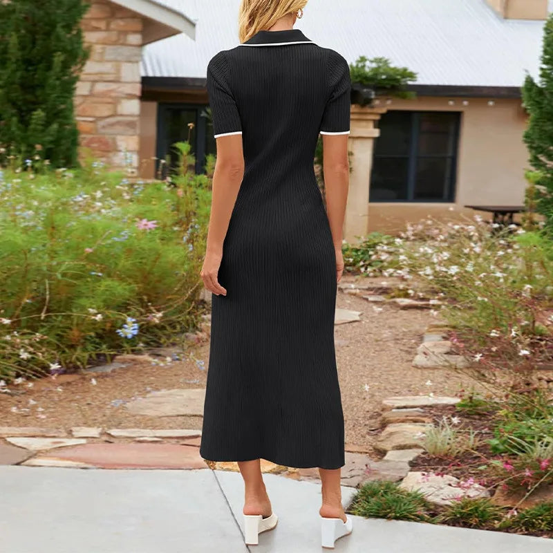 Vestido Gola V Manga Curta
